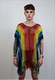 RAINBOW MESH TOP GAY PRIDE SWEATER RAVE PONCHO TRANSPARENT 