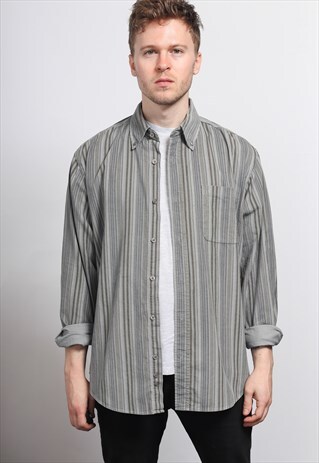 VINTAGE CORDUROY CORD STRIPED SHIRT GREY