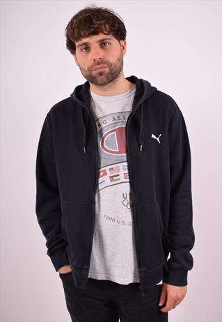 PUMA MENS VINTAGE HOODIE JACKET LARGE BLACK 90S