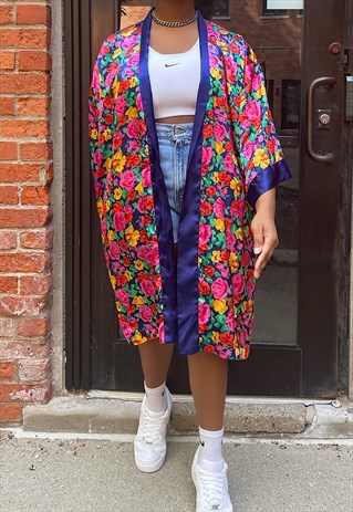 VINTAGE 90S VICTORIA'S SECRET RAINBOW FLORAL KIMONO