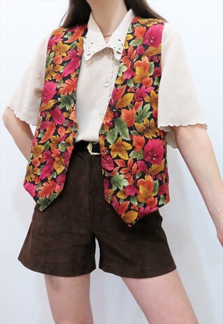 70S VINTAGE RETRO MULTICOLOURED BRIGHT FLORAL WAISTCOAT