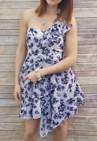 PURPLE FLORAL ONE SHOULDER PARTY DRESS