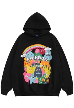 Rainbow hoodie psychedelic pullover monster top in black