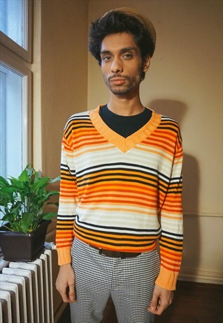 VINTAGE ORANGE/GREY STRIPED JUMPER