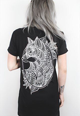 FOX MANDALA BLACK LONGLINE T-SHIRT