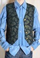 Vintage 90s Black Blue Paisley Flower Print Preppy Vest