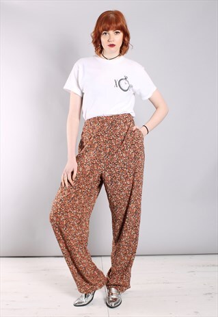 VINTAGE 80S FLORAL PATTERNED HIGH WAISTED CULOTTE TROUSERS