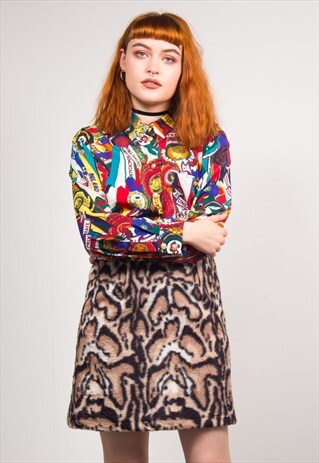 VINTAGE 90'S COLOURFUL PRIZE MEDAL PATTERN BAROQUE SHIRT