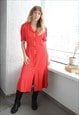 Vintage 80's Red Midi Short Sleeved Mod Dress
