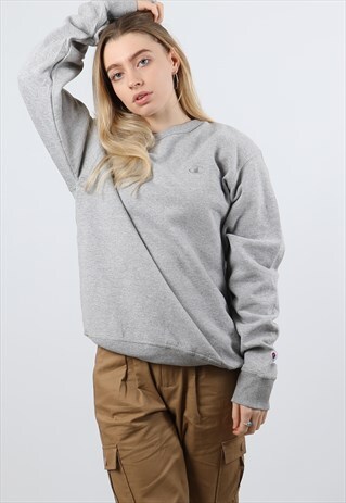 VINTAGE CHAMPION M GREY EMBROIDERED LOGO SWEATSHIRT