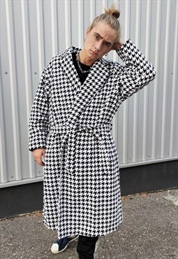 Dog-tooth trench coat hounds-tooth Mac check jacket in white