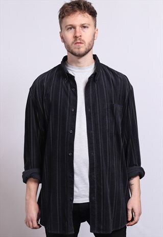 VINTAGE CORDUROY CORD STRIPED SHIRT BLUE