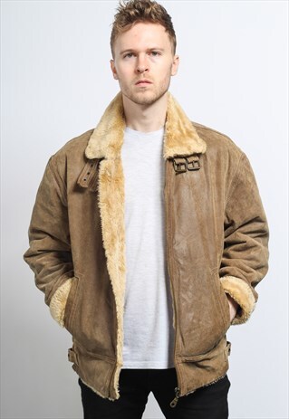 VINTAGE LEATHER AVIATOR FLEECE SHEEPSKIN JACKET