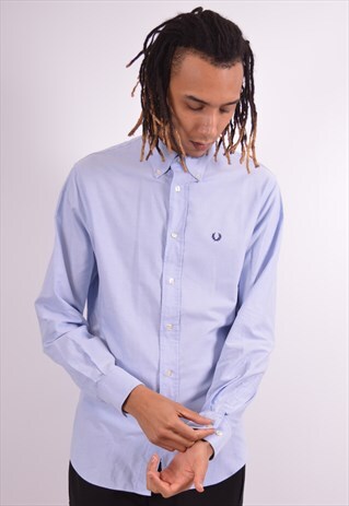 FRED PERRY MENS VINTAGE SHIRT XL BLUE 90S