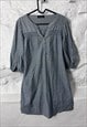 GRAY COTTON BOHO EMBROIDERED DRESS - SMALL