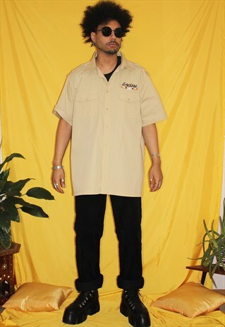 Y2K ECKO LOGO BEIGE OVERSIZED SHORT SLEEVE SHIRT
