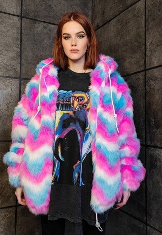 Faux fur festival jacket detachable fleece rave bomber pink
