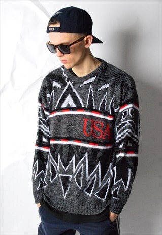 VINTAGE 90S ABSTRACT KNIT USA JUMPER