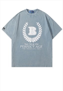 Perfect age t-shirt new wave slogan tee retro top in blue
