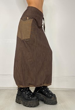 Vintage Y2k Denim Skirt Toggle Grunge Cargo Cyber 90s Maxi