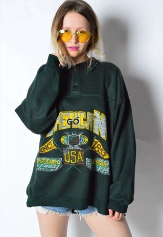 VINTAGE 70S RETRO DARK GREEN USA DROP SHOULDER SWEATSHIRT