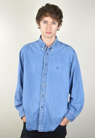 1990S VINTAGE RALPH LAUREN CHAPS DENIM BLUE SHIRT