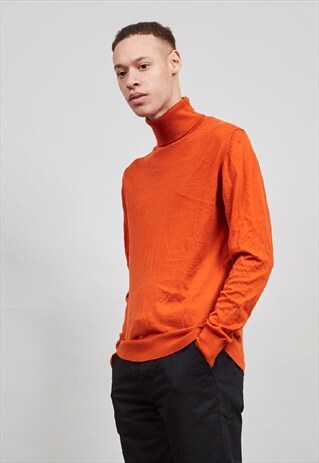VINTAGE 90'S BURNT ORANGE CASHMERE ROLL NECK JUMPER