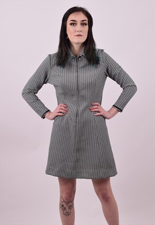 VINTAGE 60'S DOG TOOTH MOD DAGGER COLLAR DRESS SIZE 12 14