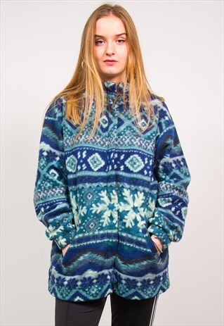 VINTAGE 90'S FLEECE PATTERNED ZIP JACKET