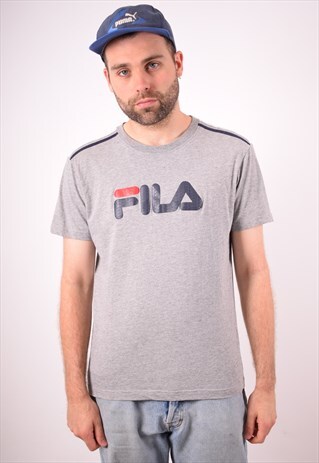 FILA MENS VINTAGE T-SHIRT TOP LARGE GREY 90S