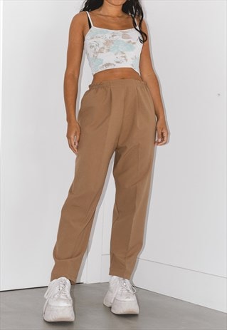 VINTAGE 90S BEIGE HIGH WAIST STRAIGHT CHINOS TROUSERS