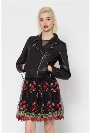 BLACK CROPPED VEGAN BIKER JACKET