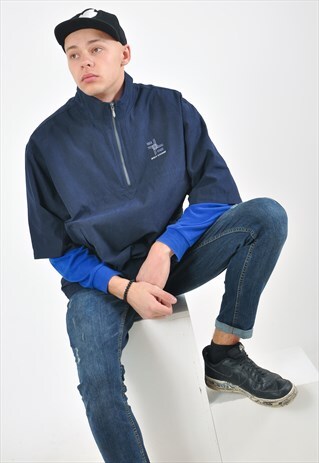 VINTAGE WINDBREAKER SHELL SHORT SLEEVE JACKET IN BLUE