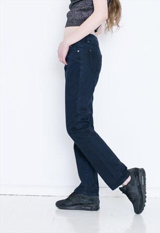 VINTAGE DARK BLUE WIDE LEG RETRO DENIM JEANS