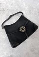 GUCCI SHOULDER BAG BLACK BRITT GG BUCKLE VINTAGE CANVAS 