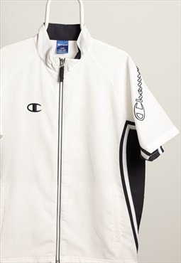 Vintage Champion Short Sleeve Logo Shell Jacket White Black