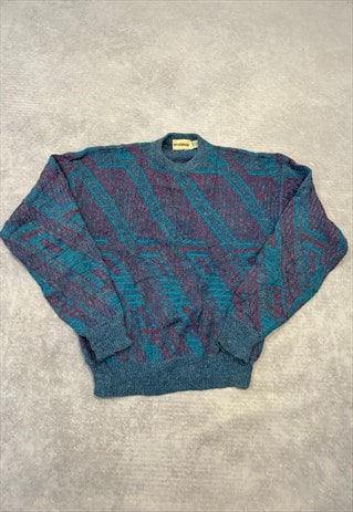 VINTAGE KNITTED JUMPER ABSTRACT PATTERNED KNIT SWEATER