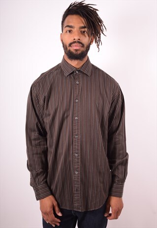 YVES SAINT LAURENT MENS VINTAGE SHIRT LARGE BROWN 90S