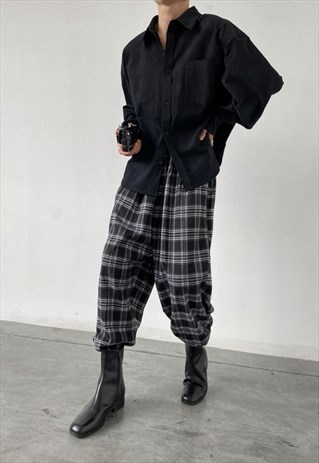 plaid pants mens black