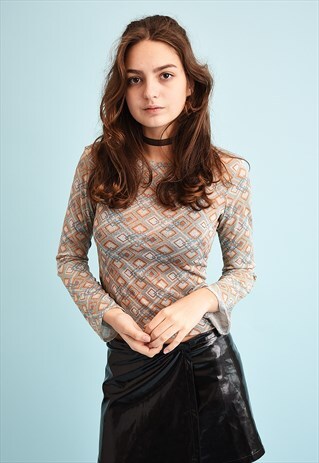 90'S RETRO Y2K GEOMETRIC PRINT KITSCH MESH TEEN TOP