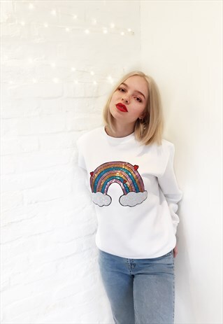JUMPER IN WHITE WITH SEQUIN RAINBOW MOTIF