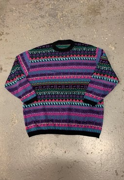 Vintage Abstract Patterned Jumper Cottagecore Chunky Knit