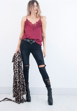 BURGUNDY LACE CAMI TOP