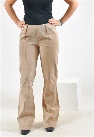 VINTAGE SUEDE LEATHER FLARES TROUSERS IN BEIGE