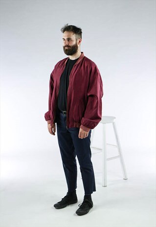 SILK BOMBER JACKET /LONG SLEEVE BURGUNDY JACKET