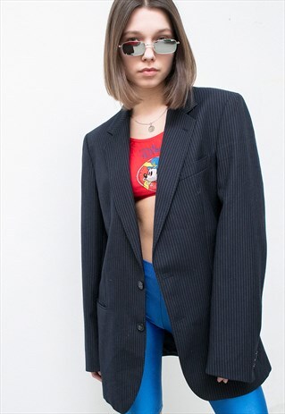 VINTAGE DARK BLUE CLASSIC BLAZER SINGLE BREASTED WOOL JACKET