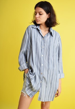 90'S RETRO MOD STRIPED MINIMALIST BOYFRIEND'S SHIRT