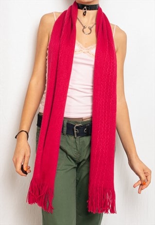 VINTAGE KNITTED FRINGE SCARF Y2K THIN SHAWL IN PINK