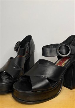 90s Vintage Black Retro Chunky Sandals