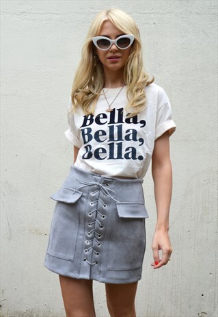 VINTAGE 90S LIGHT BLUE SUEDE LACE UP MINI SKIRT